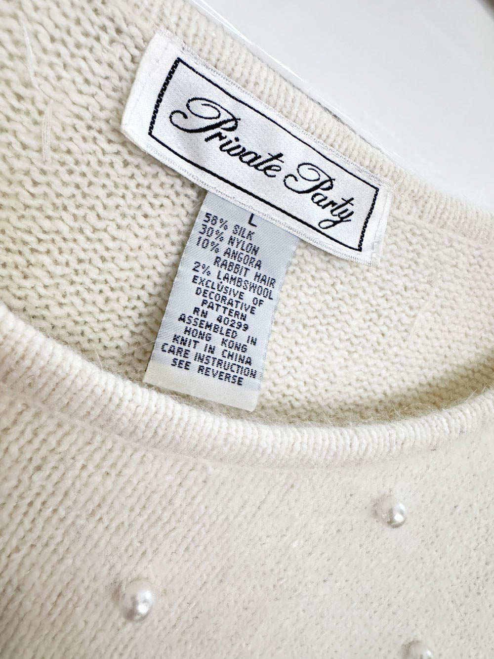 vintage private party silk-angora-wool pearl beaded knit sweater