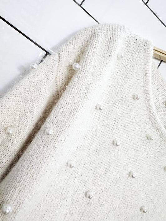 vintage private party silk-angora-wool pearl beaded knit sweater