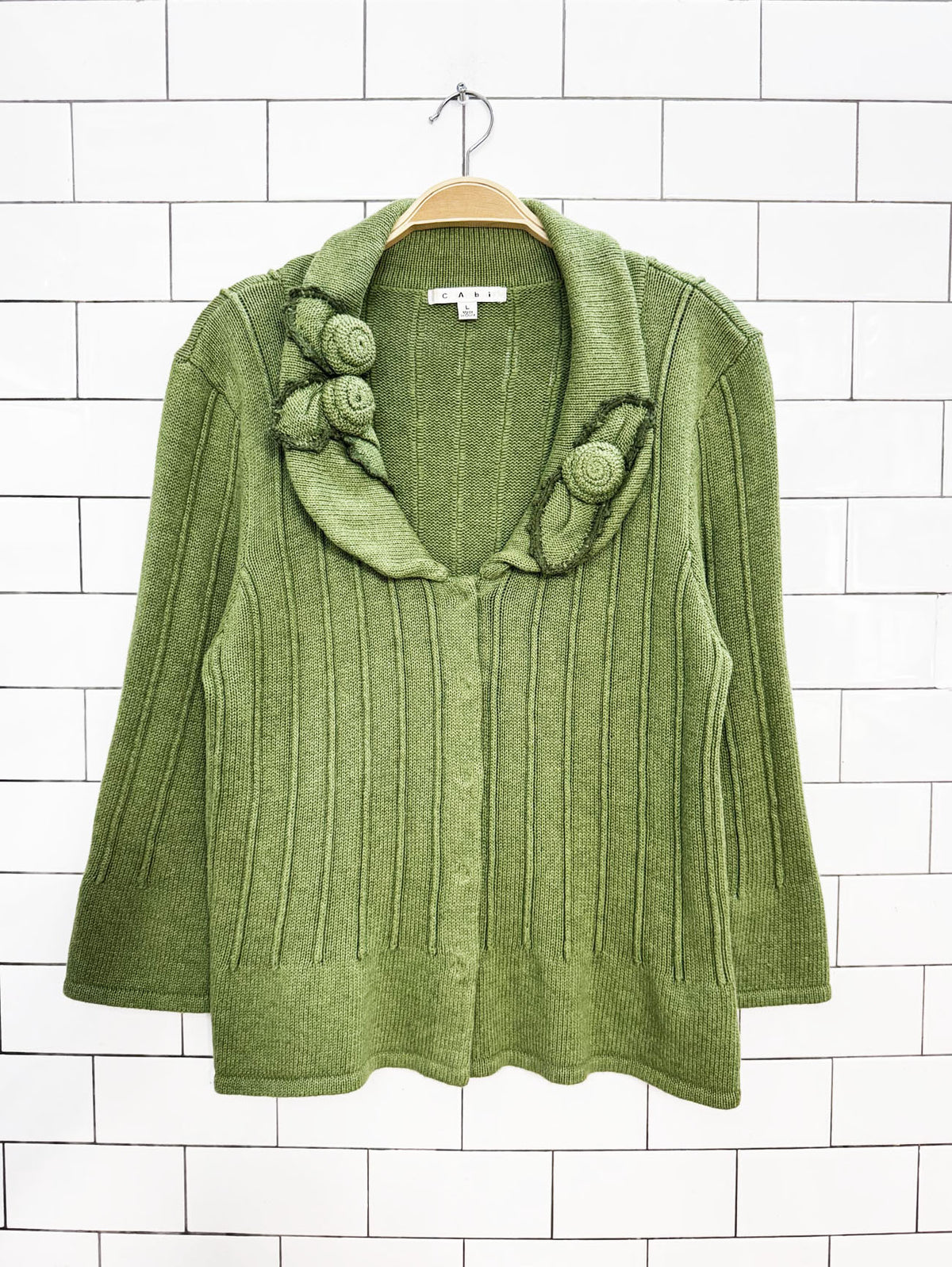 y2k cabi floral collar bell sleeve knit cardigan sweater