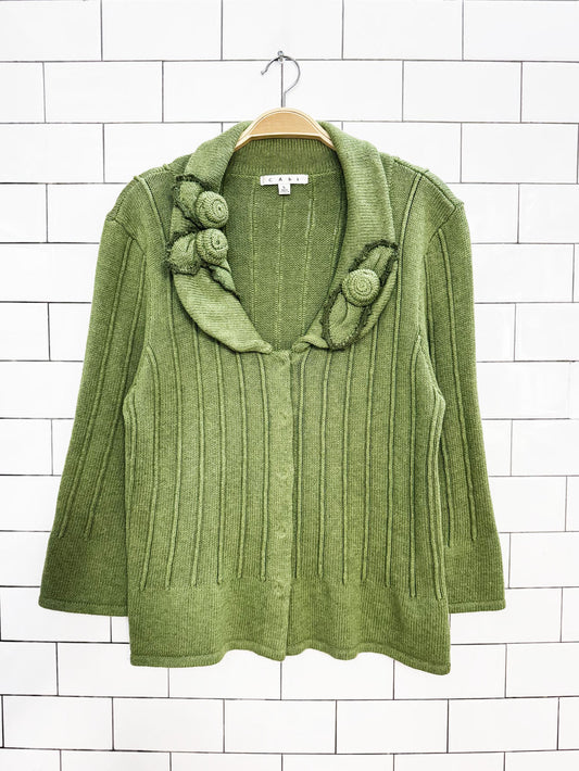 y2k cabi floral collar bell sleeve knit cardigan sweater