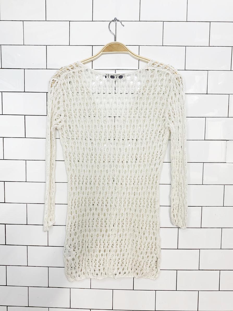 velvet linen-blend loose crochet knit v-neck top | graham & spencer | anthropologie