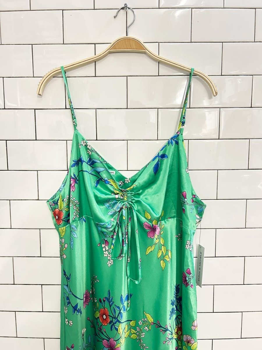 nwt emma and michele satin floral maxi dress - good market thrift store
