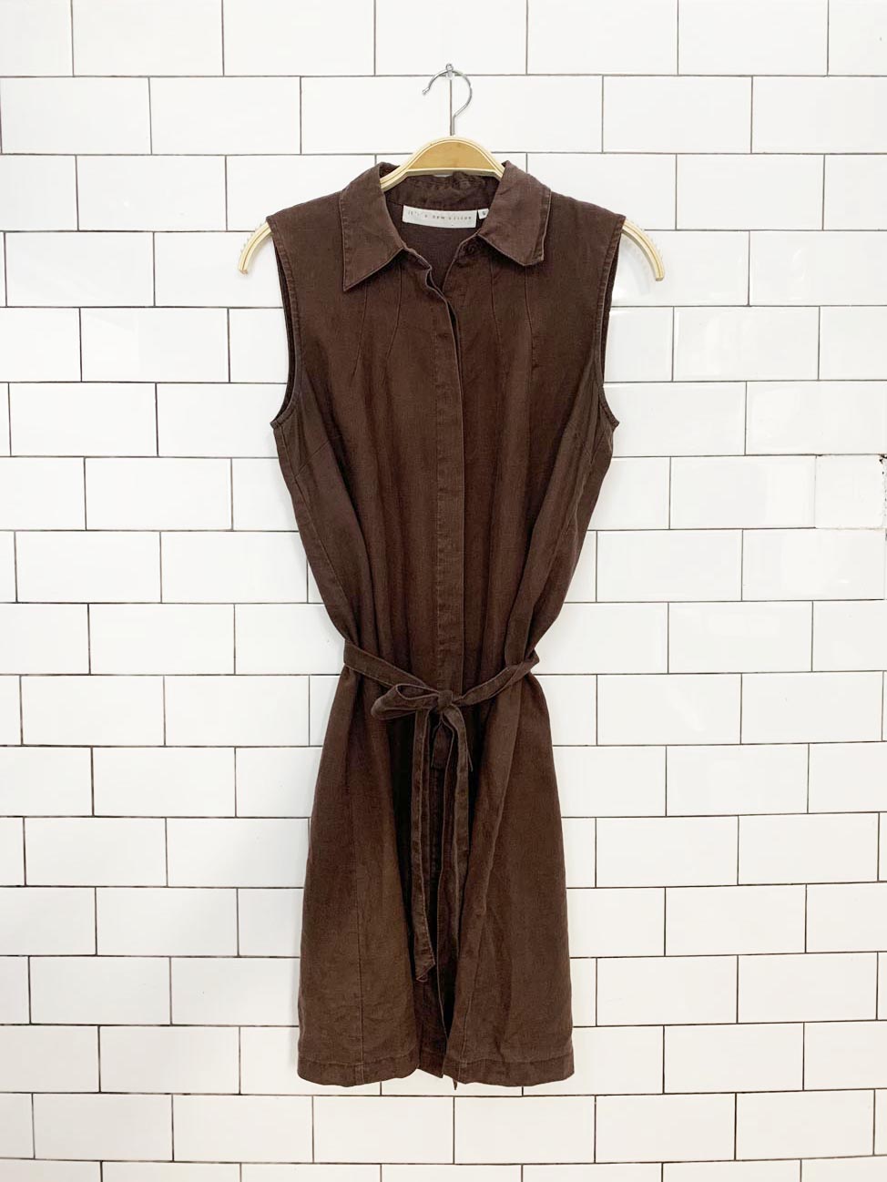 vintage 00s it's a new vision 100% linen full button sleeveless midi dress