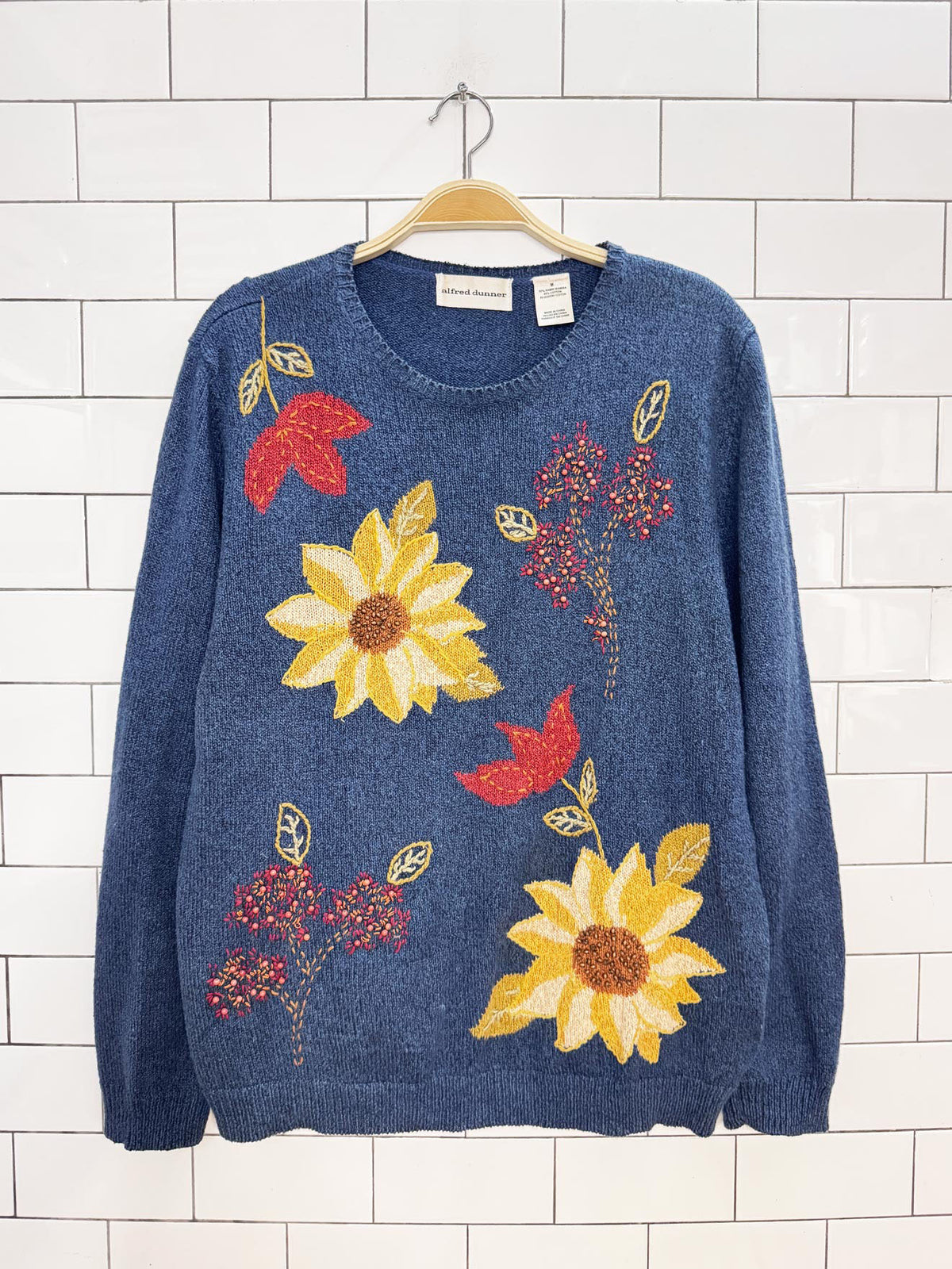 vinatge alfred dunner ramie-blend sunflower knit sweater