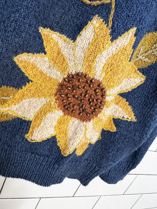 vinatge alfred dunner ramie-blend sunflower knit sweater