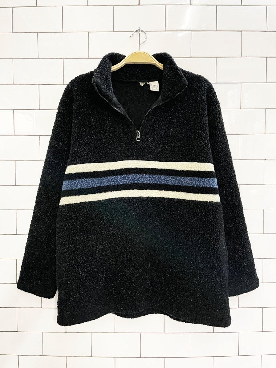 y2k deep pile fleece chest stripe 1/4 zip pullover - good market thrift store