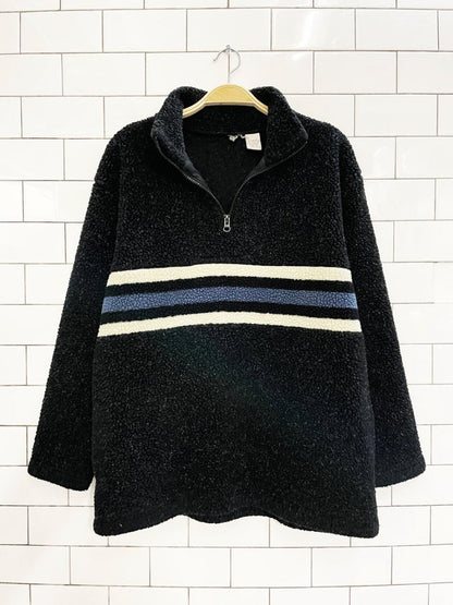 y2k deep pile fleece chest stripe 1/4 zip pullover - good market thrift store