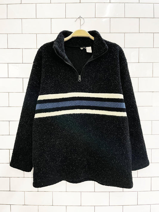 y2k deep pile fleece chest stripe 1/4 zip pullover - good market thrift store