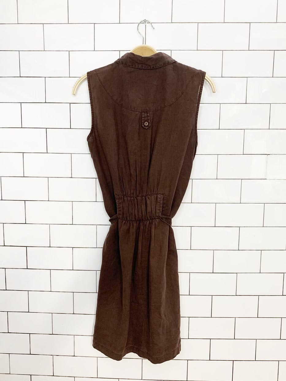 vintage 00s it's a new vision 100% linen full button sleeveless midi dress