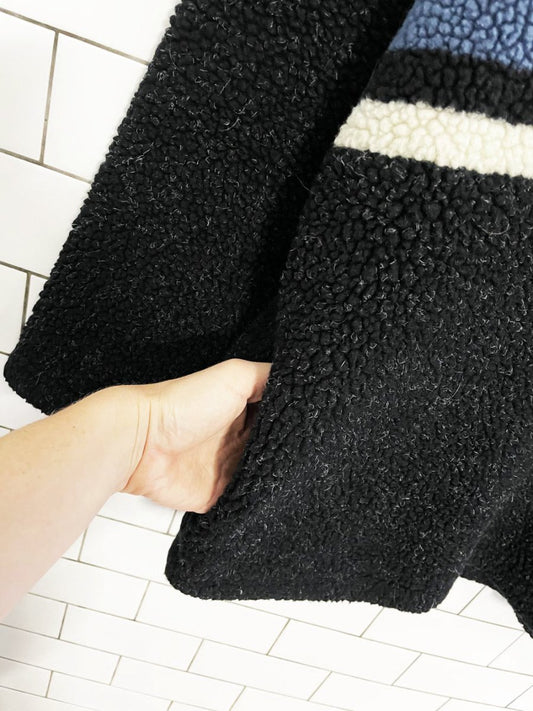 y2k deep pile fleece chest stripe 1/4 zip pullover - good market thrift store