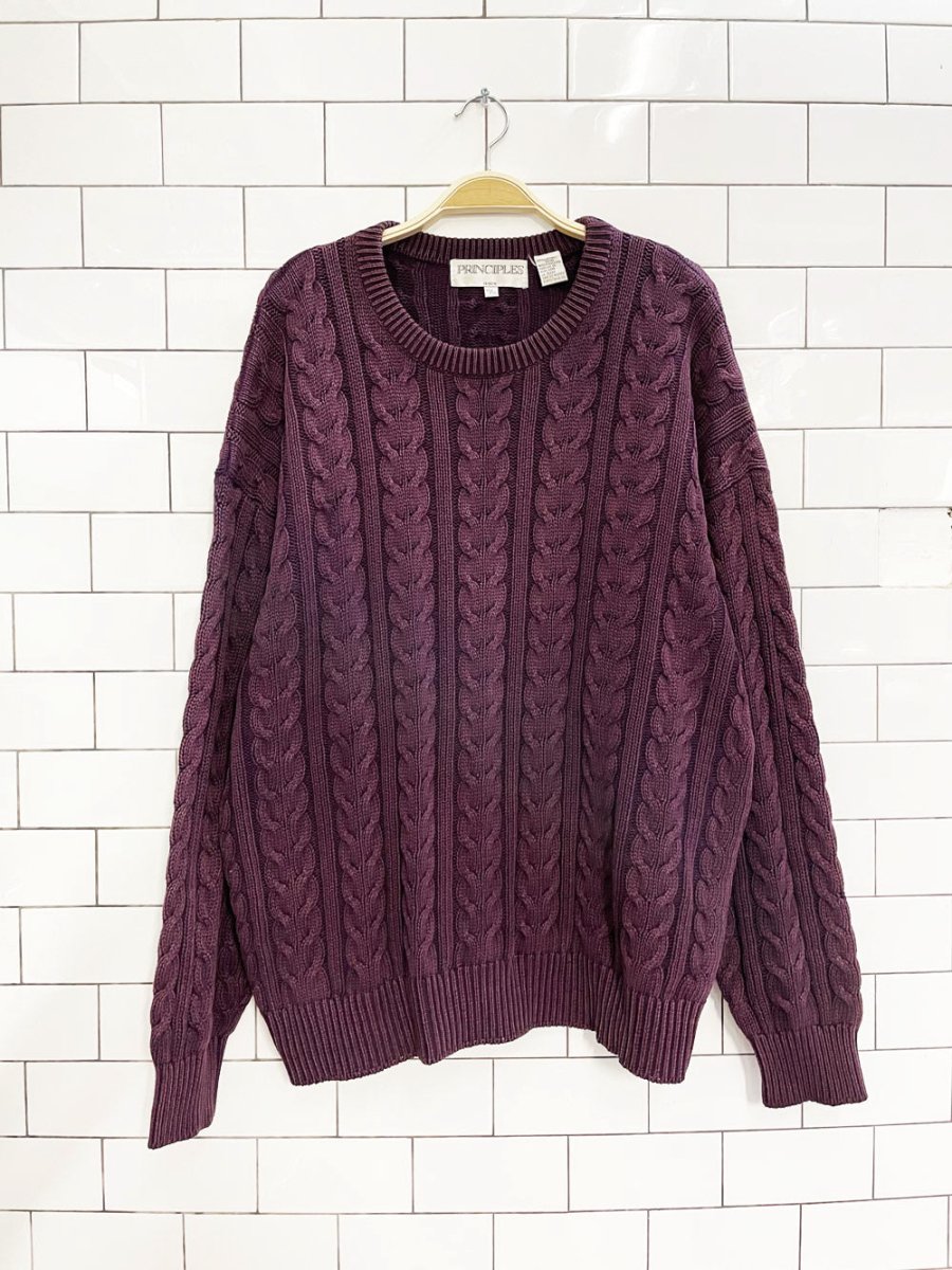 vintage 90s principles cable knit minimal prep cotton sweater - good market thrift store