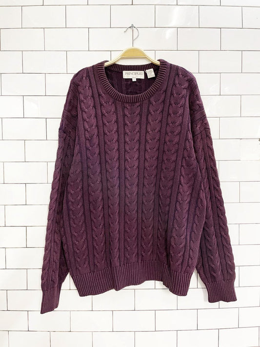 vintage 90s principles cable knit minimal prep cotton sweater - good market thrift store