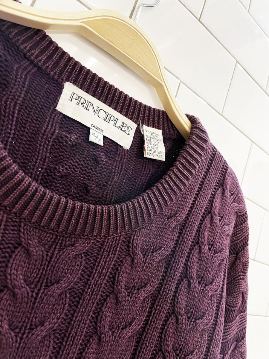 vintage 90s principles cable knit minimal prep cotton sweater - good market thrift store