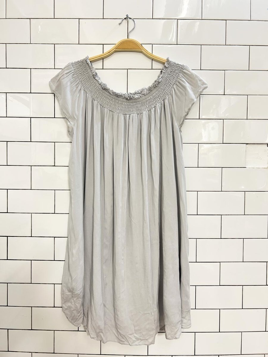 sunday best smocked off shoulder mini dress - good market thrift store