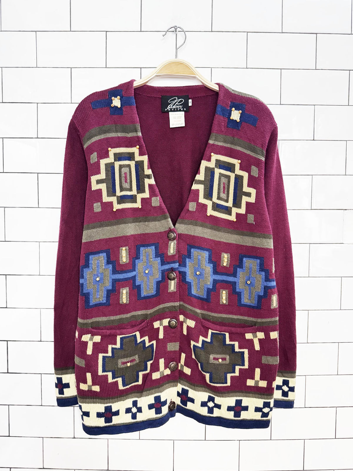 vintage gary petites sourthwestern knit cardigan sweater