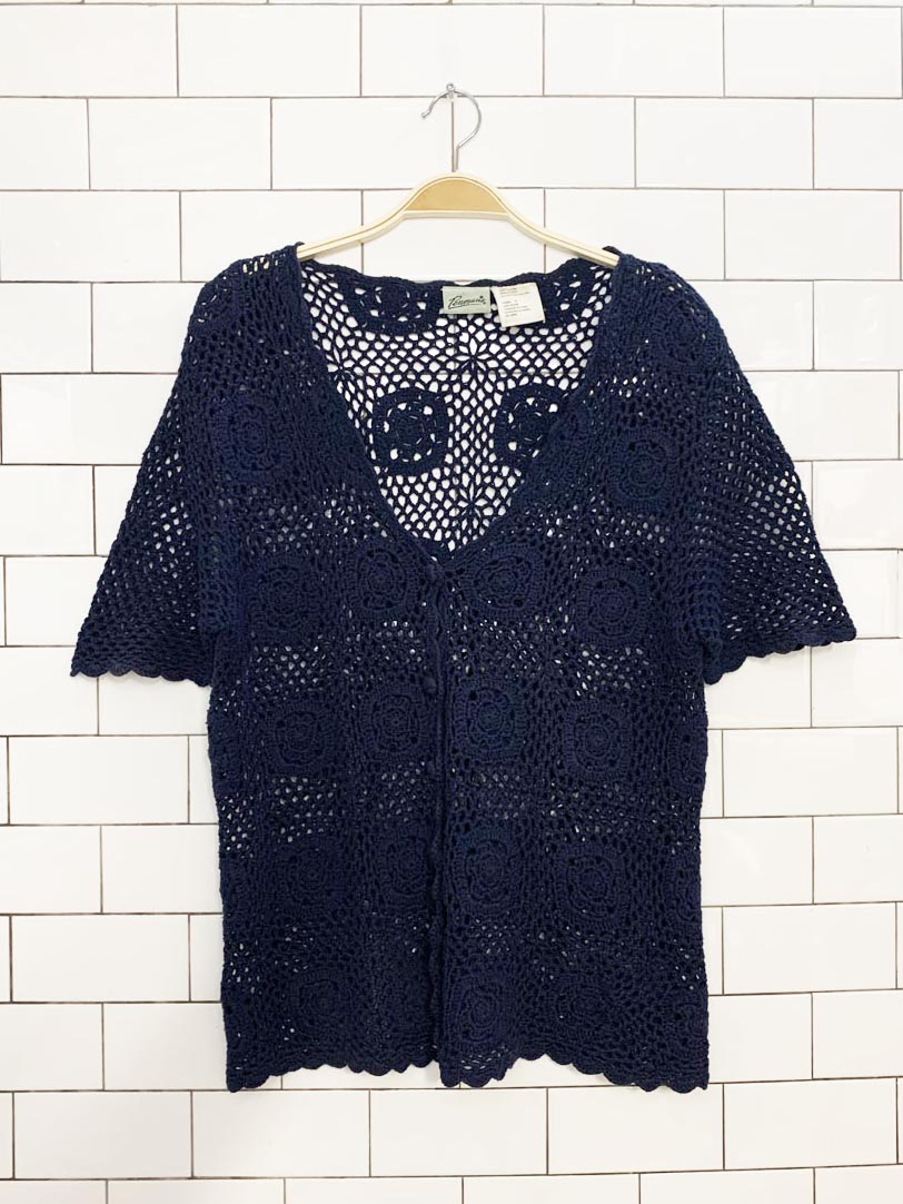 vintage 00s penmans loose knit crochet full button cardigan