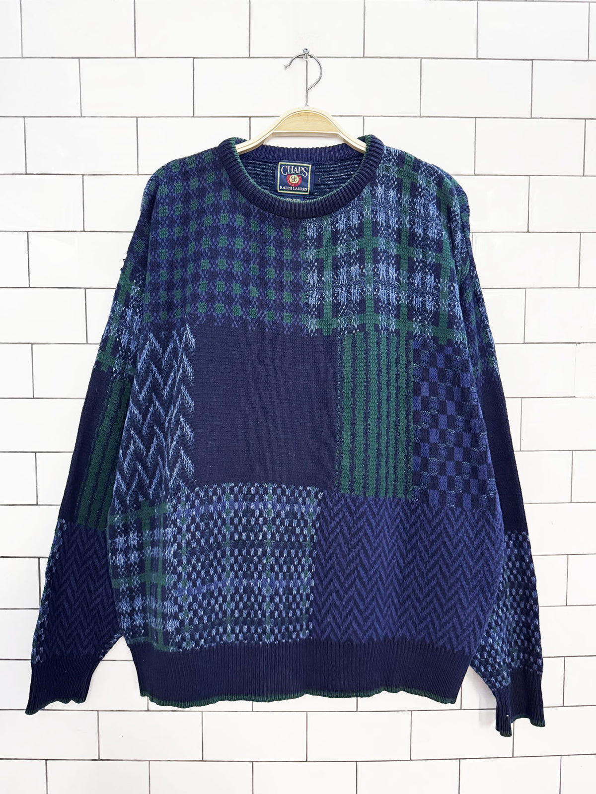 vintage 90s chaps ralph lauren patchwork knit sweater | made in USA
