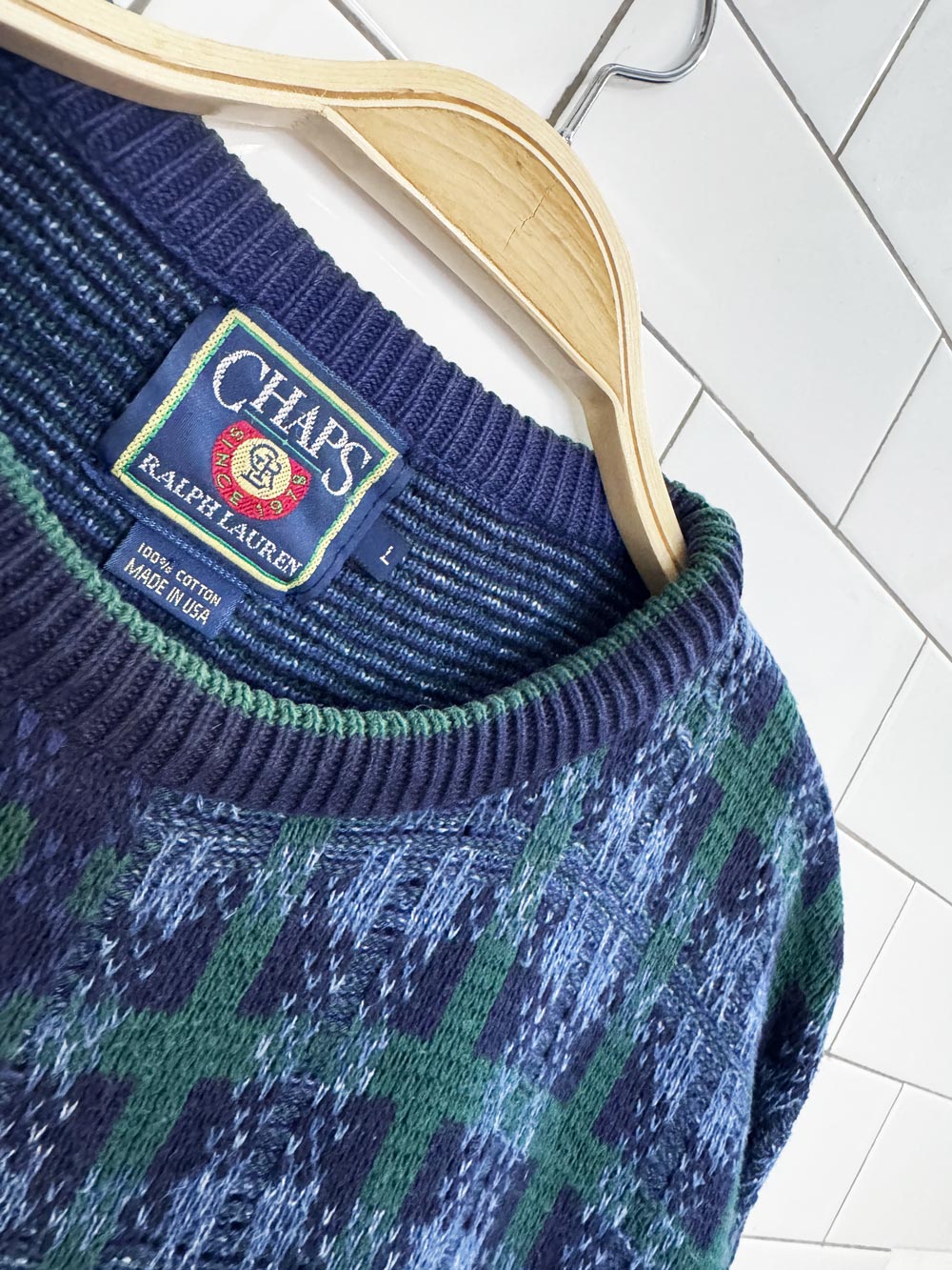 vintage 90s chaps ralph lauren patchwork knit sweater | made in USA