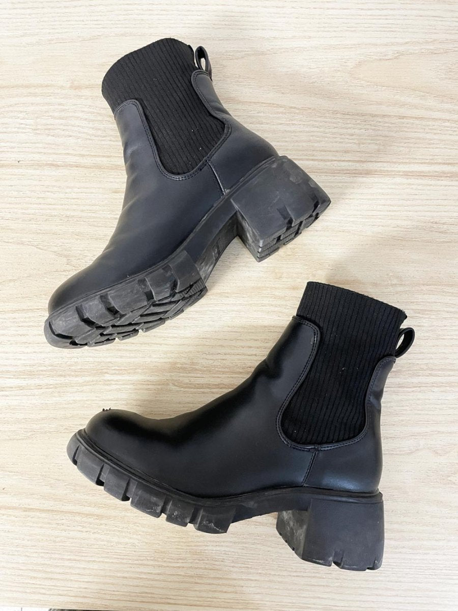 steve madden faux leather heeled chunky sole sock boot - good market thrift store