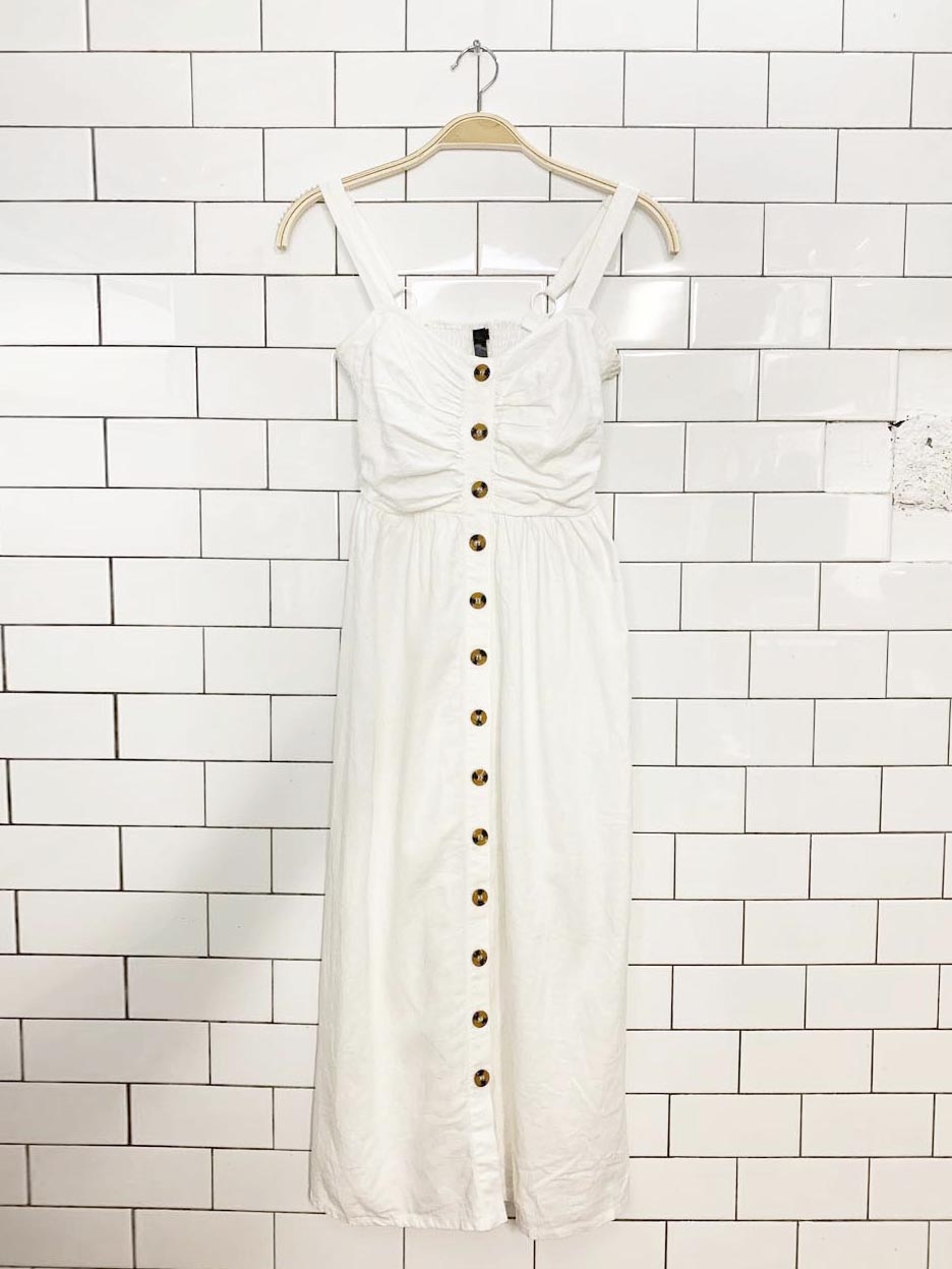 tourquise couture linen-blend full button midi dress | made in canada