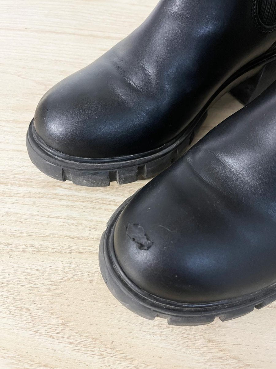 steve madden faux leather heeled chunky sole sock boot - good market thrift store