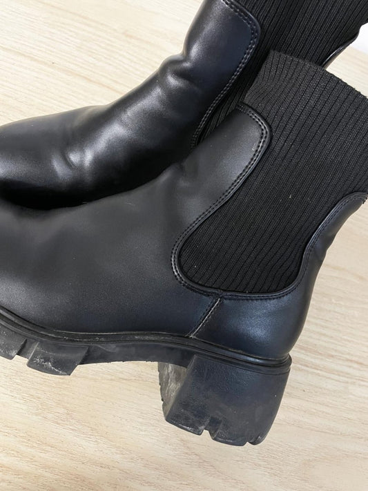 steve madden faux leather heeled chunky sole sock boot - good market thrift store