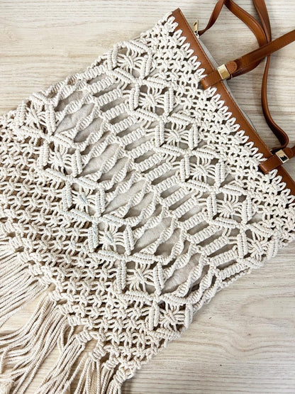 zara boho fringe crochet tote bag w zipper pouch - good market thrift store