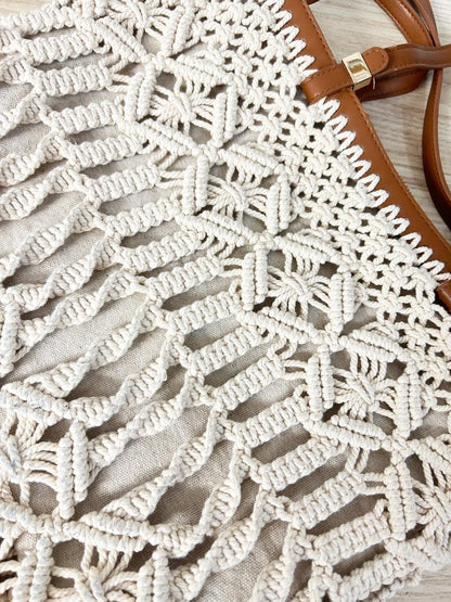 zara boho fringe crochet tote bag w zipper pouch - good market thrift store