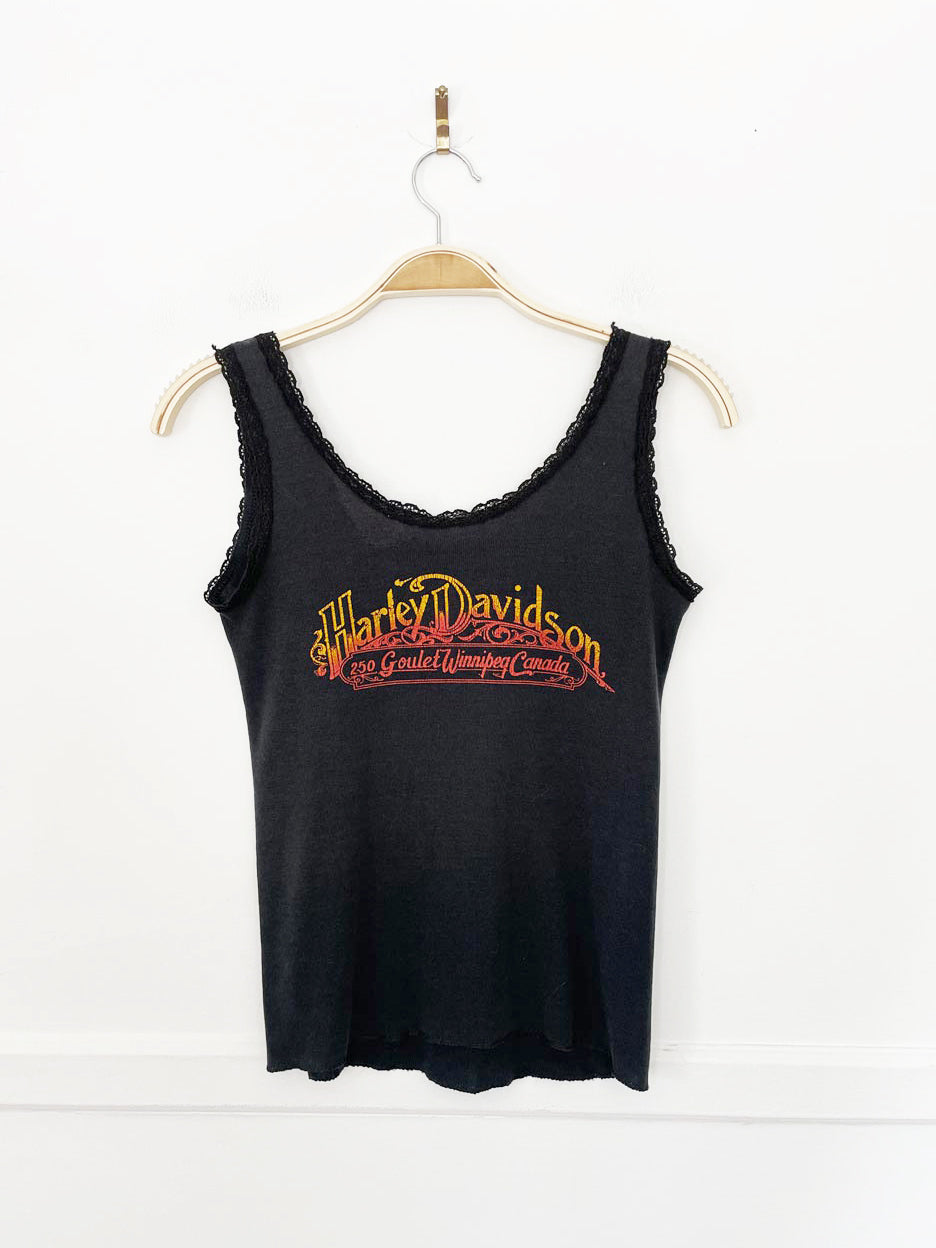 vintage 80s harley davidson easy riders lace trim tank top