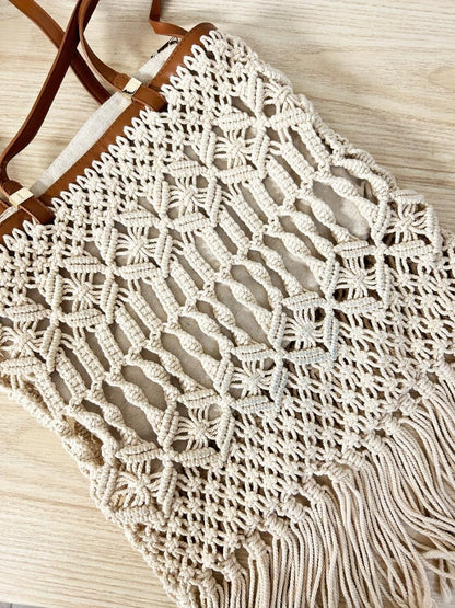 zara boho fringe crochet tote bag w zipper pouch - good market thrift store