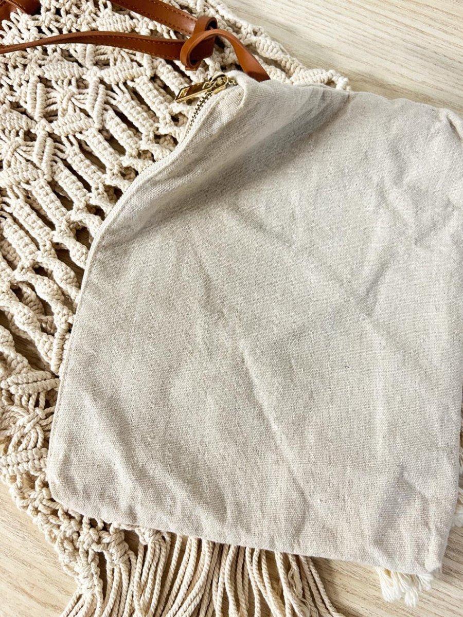 zara boho fringe crochet tote bag w zipper pouch - good market thrift store