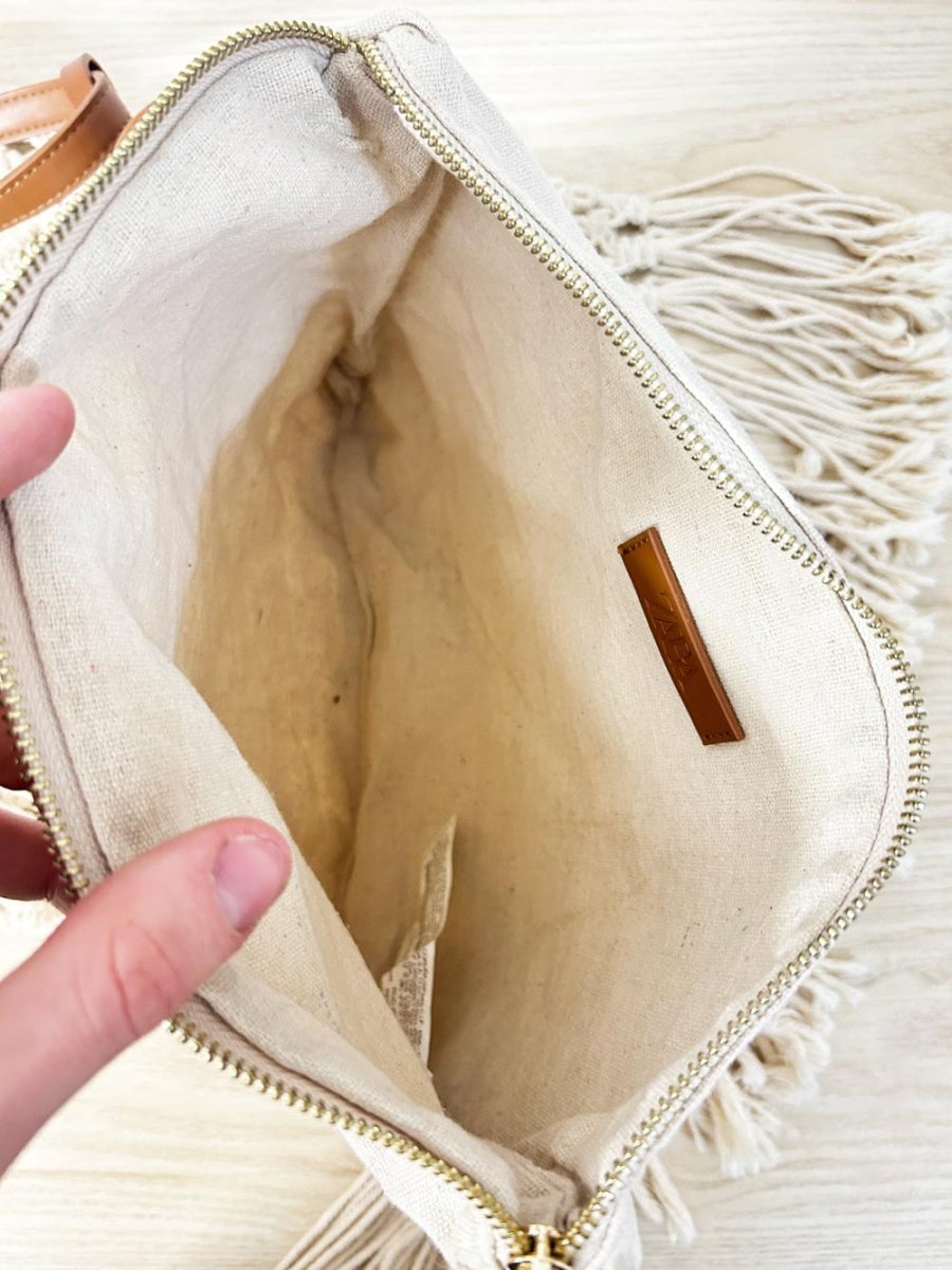 zara boho fringe crochet tote bag w zipper pouch - good market thrift store