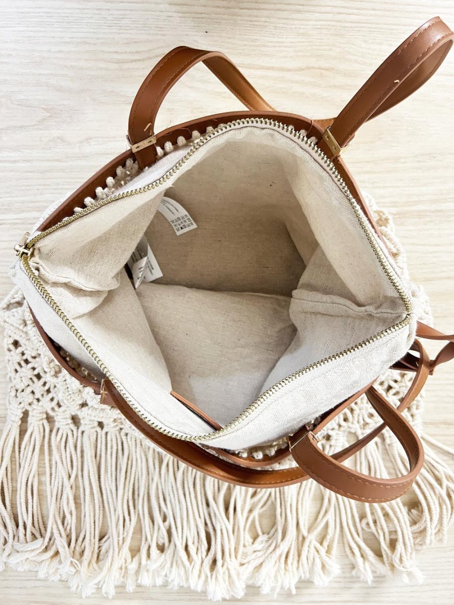 zara boho fringe crochet tote bag w zipper pouch - good market thrift store