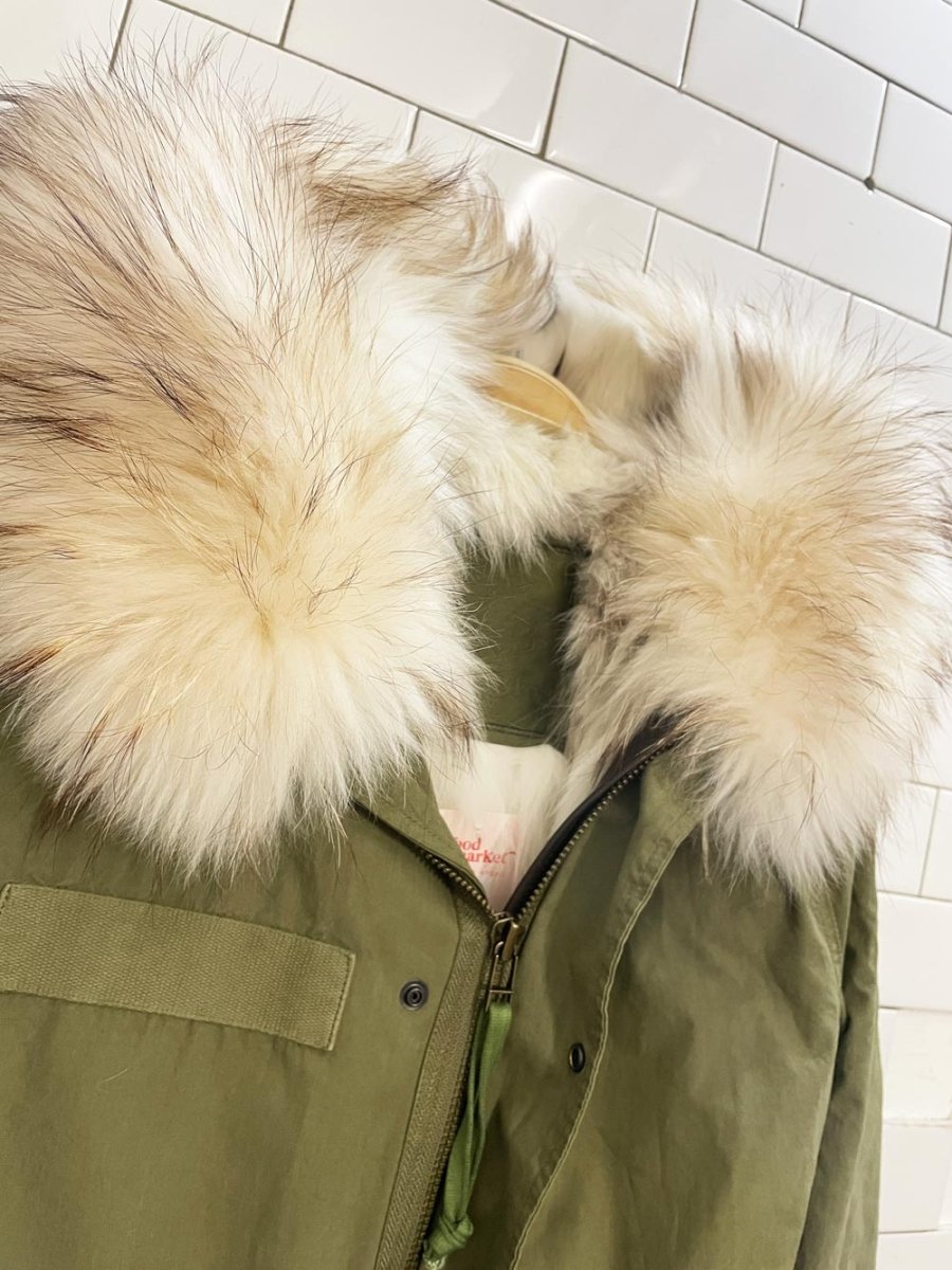 mr & mrs italy coyote fur lined army parka - good market thrift store