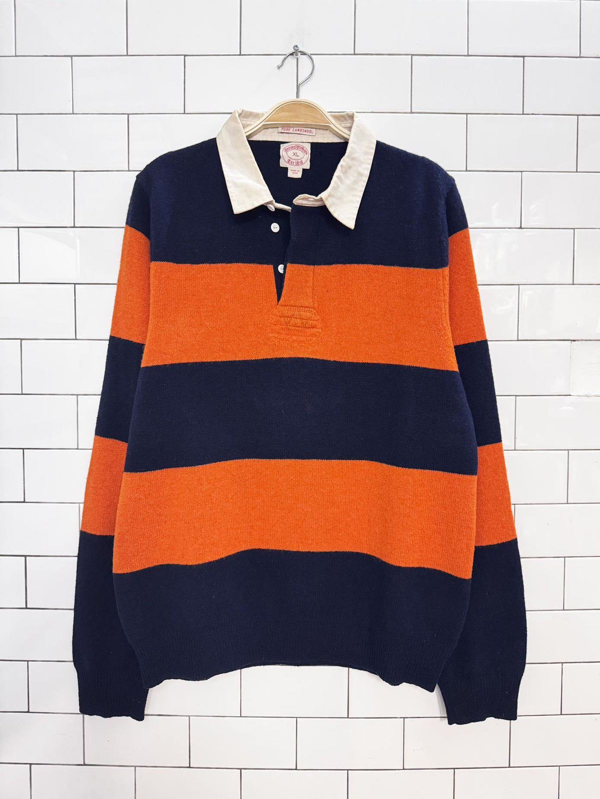 vintage brooks brothers 100% lambswool knit rugby sweater