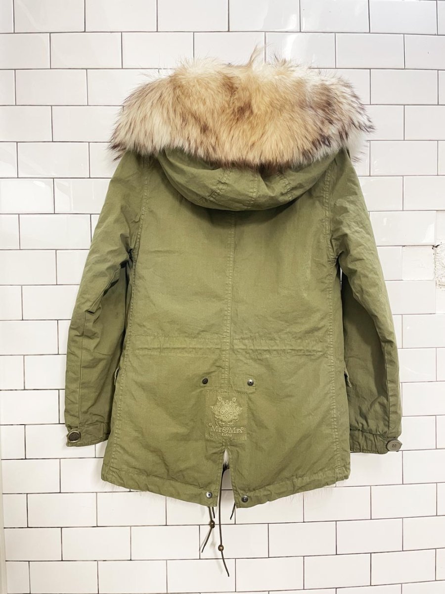 mr & mrs italy coyote fur lined army parka - good market thrift store