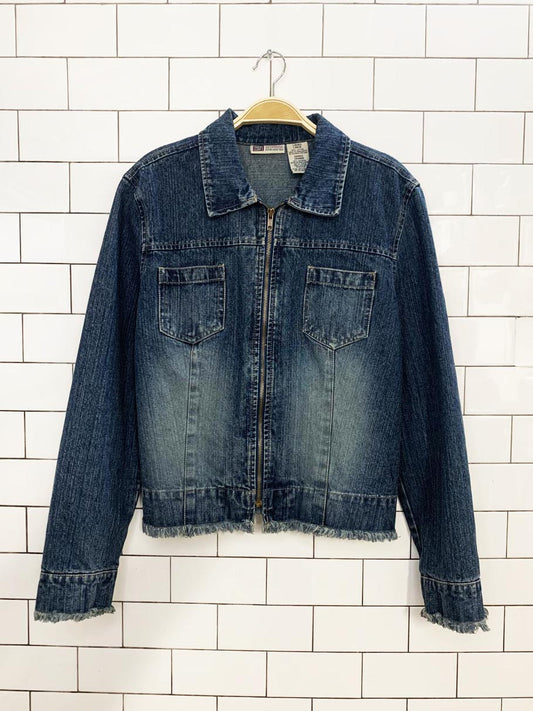 vintage 00s faded glory frayed trim full zip denim jacket