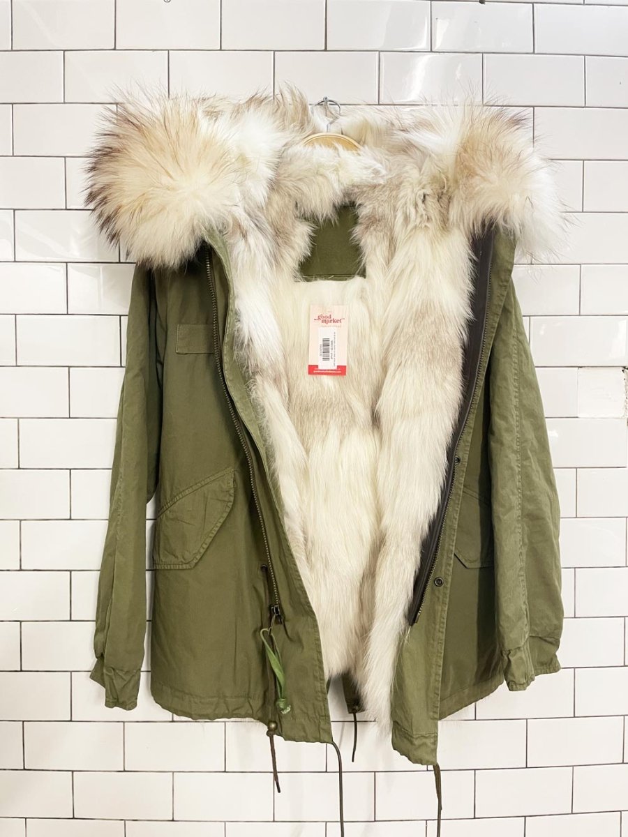 mr & mrs italy coyote fur lined army parka - good market thrift store