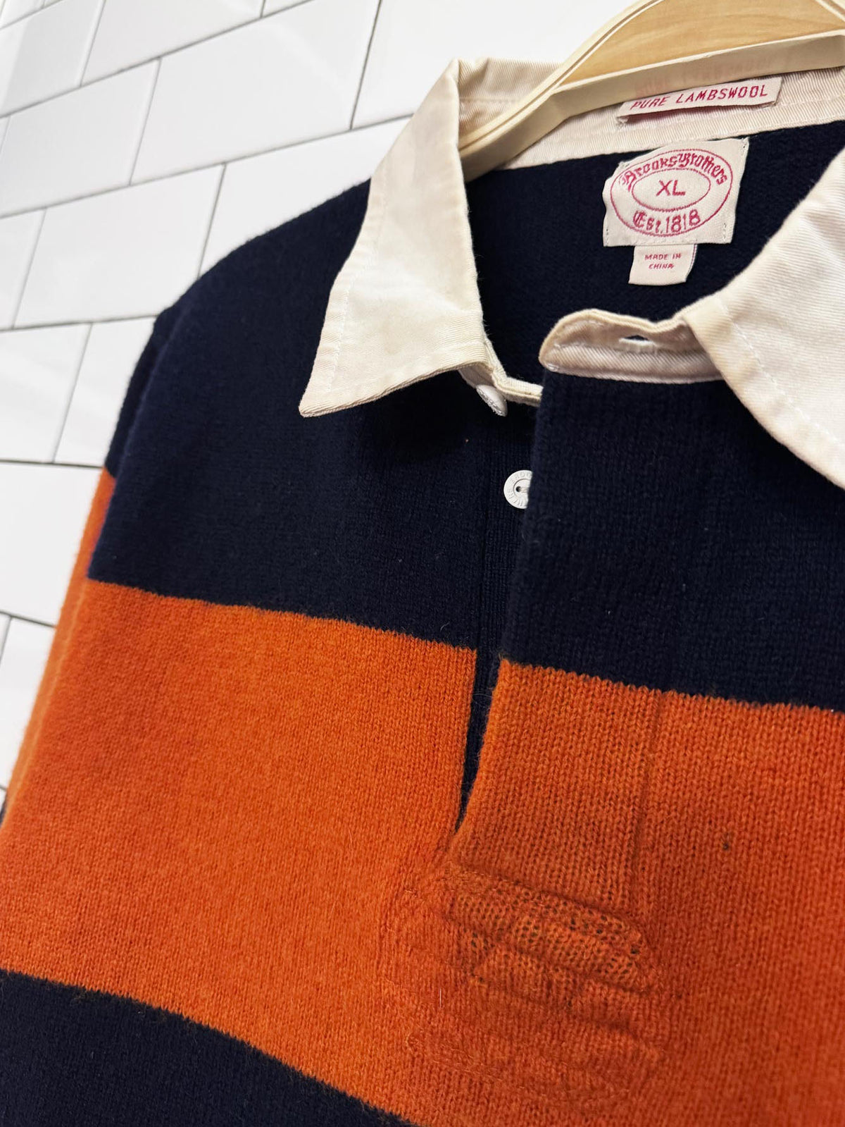 vintage brooks brothers 100% lambswool knit rugby sweater