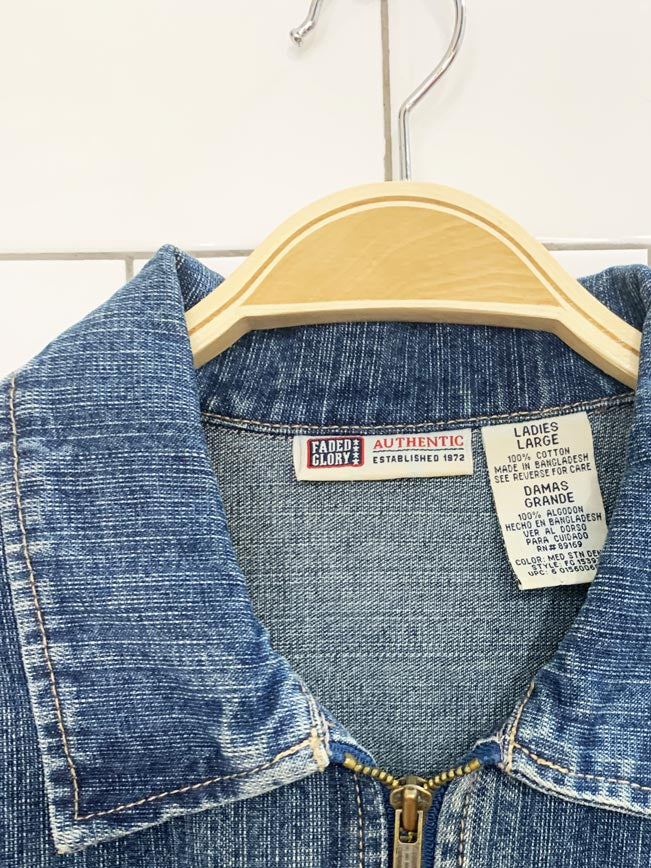 vintage 00s faded glory frayed trim full zip denim jacket