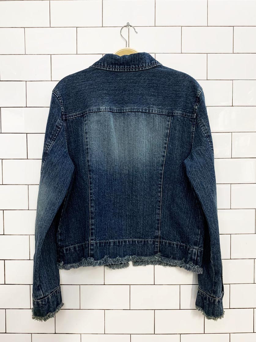 vintage 00s faded glory frayed trim full zip denim jacket
