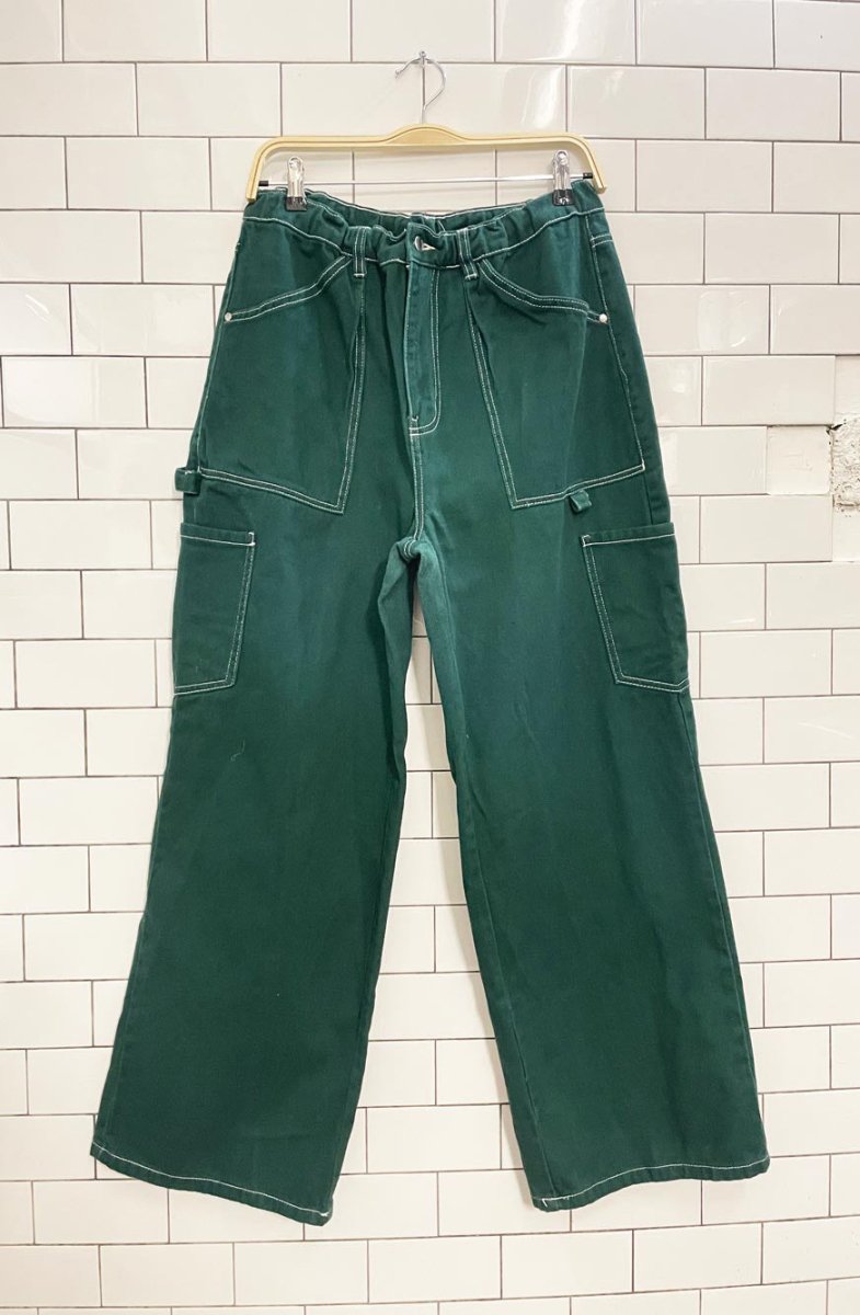 contrast stitch twill wide leg cargo pant - good market thrift store