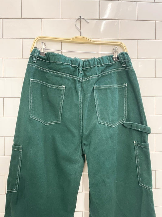 contrast stitch twill wide leg cargo pant - good market thrift store