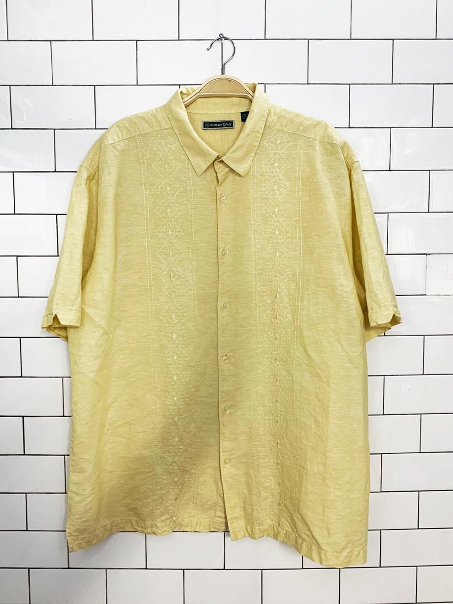 cubavera linen-blend embroidered full button cabana shirt