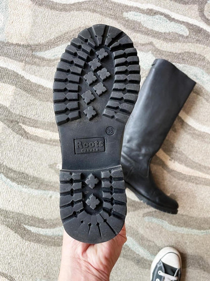 roots tribe black tall leather boots - good market thrift store