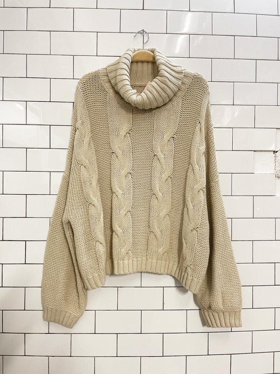 oversized slouchy cable knit turtleneck sweater - good market thrift store