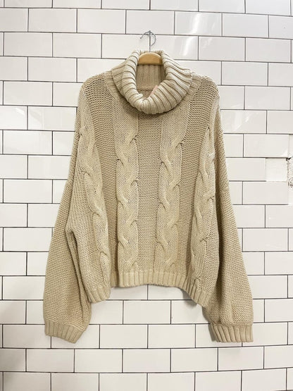 oversized slouchy cable knit turtleneck sweater - good market thrift store
