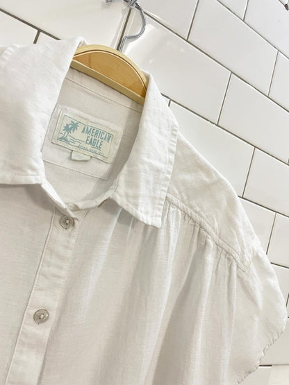 american eagle linen - blend oversized lace trim top - good market thrift store