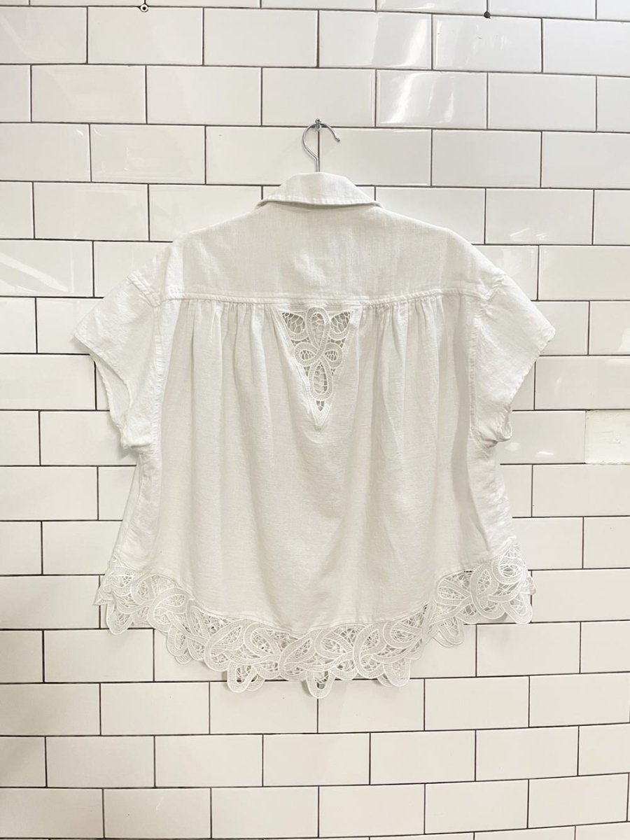 american eagle linen - blend oversized lace trim top - good market thrift store