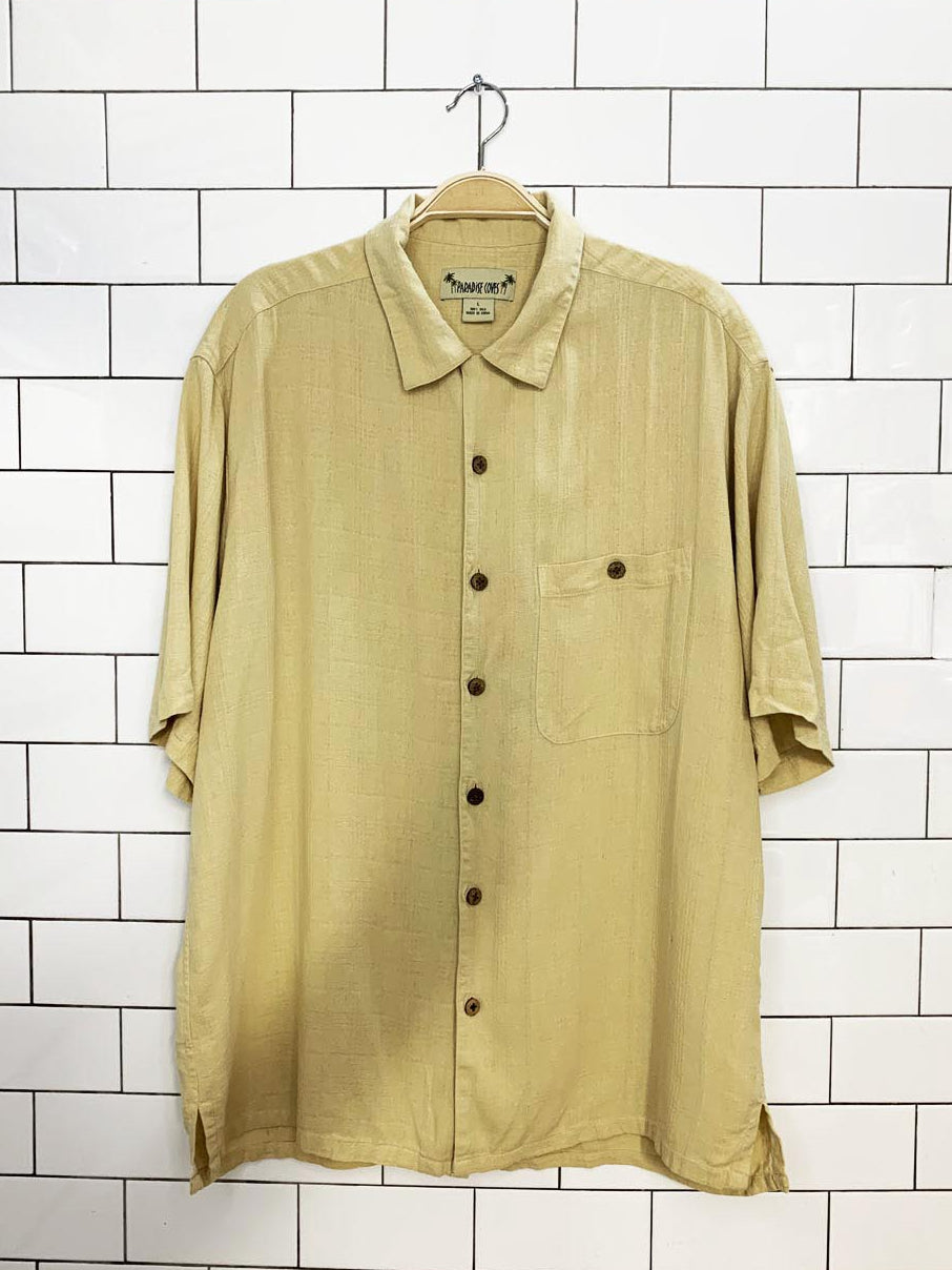 paradise coves 100% silk textured full button shirt